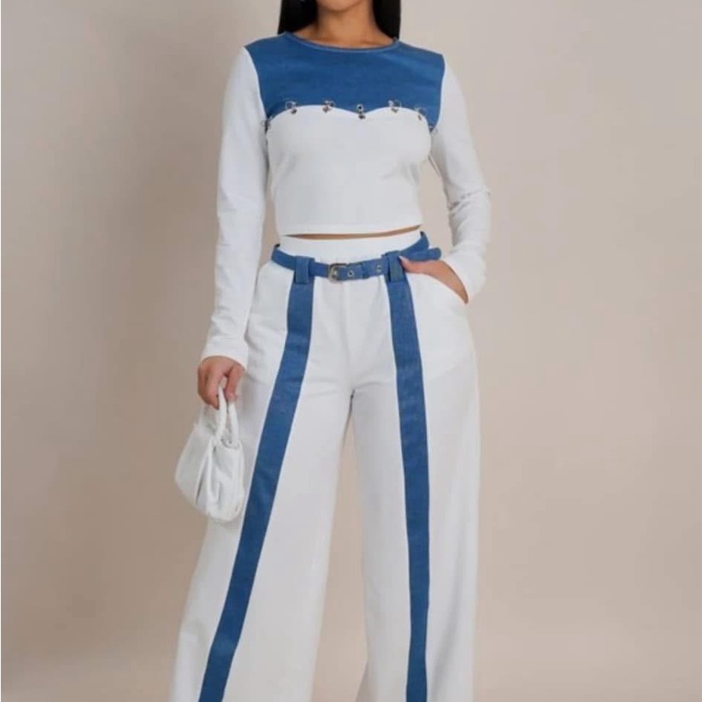 Denim and White Women's 2 Piece Set